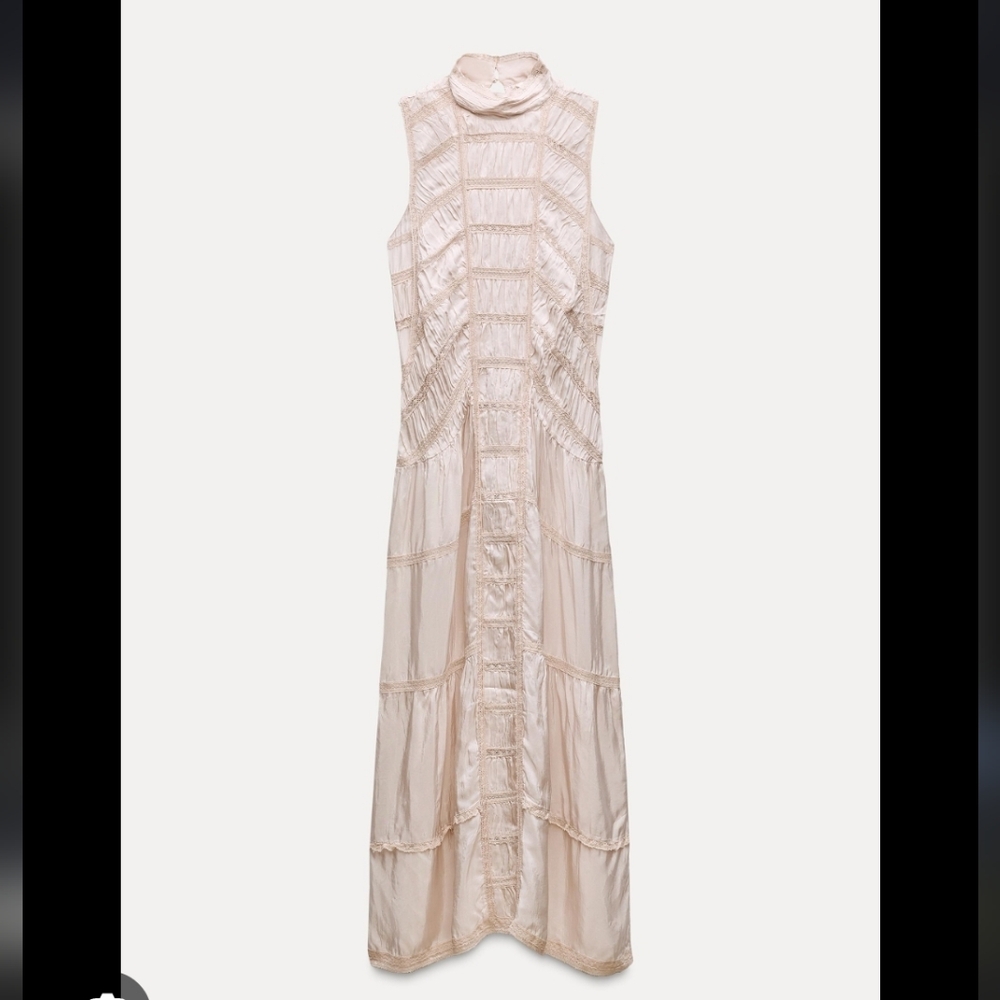169$ Zara Dusty Pink Lace Crepe Midi Dress